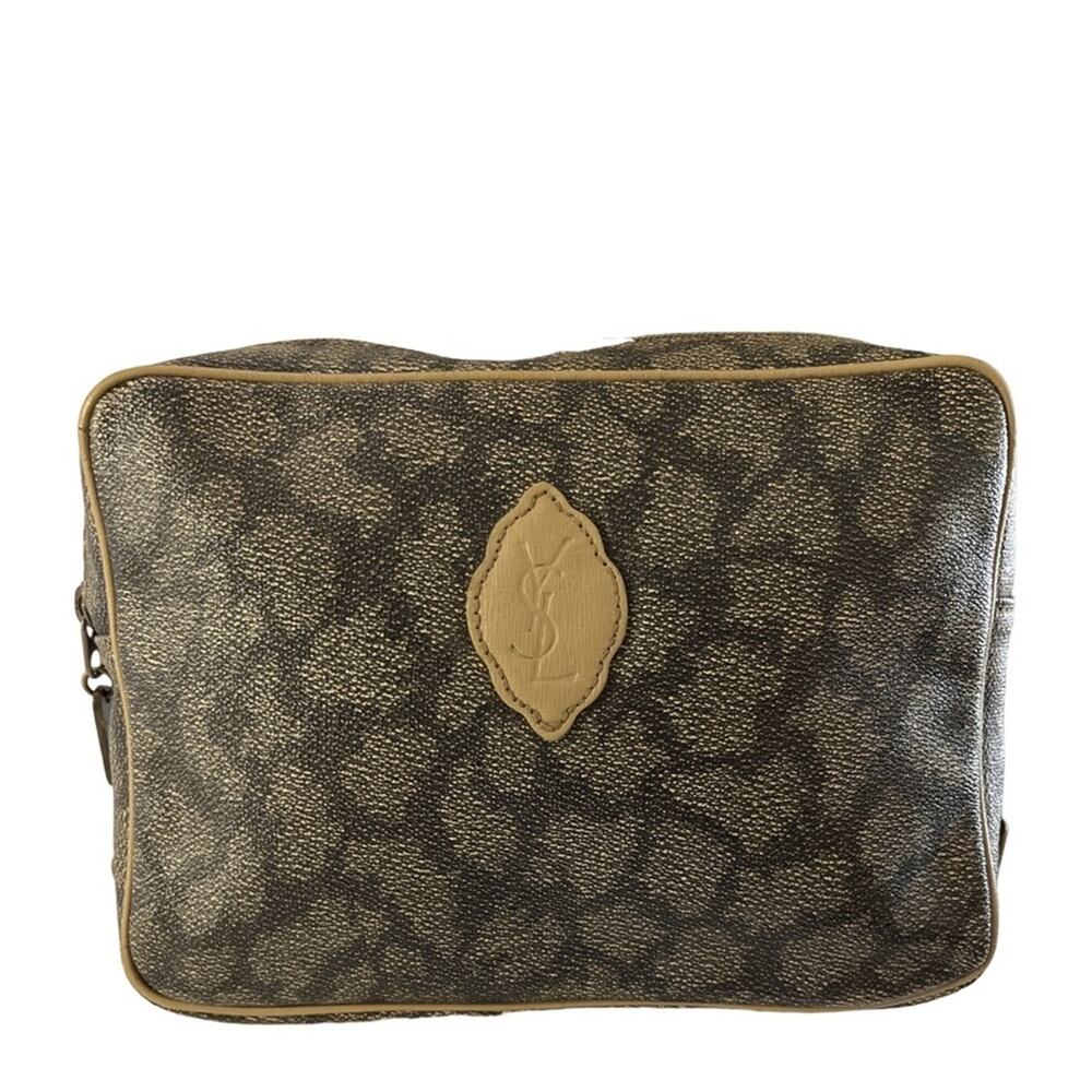 Vintage Yves Saint Laurent YSL Giraffe Print Zip Pouch Clutch Cosmetic Bag
